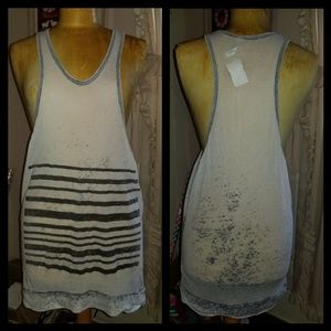 Fluxus singlet burnout Y2k Semi Sheer Thin Worn Out Fabric Top New